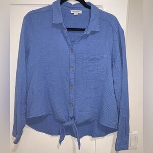 BeachLunchLounge 100% Cotton Women's Blue Button-Down Tie Shirt – Size Large